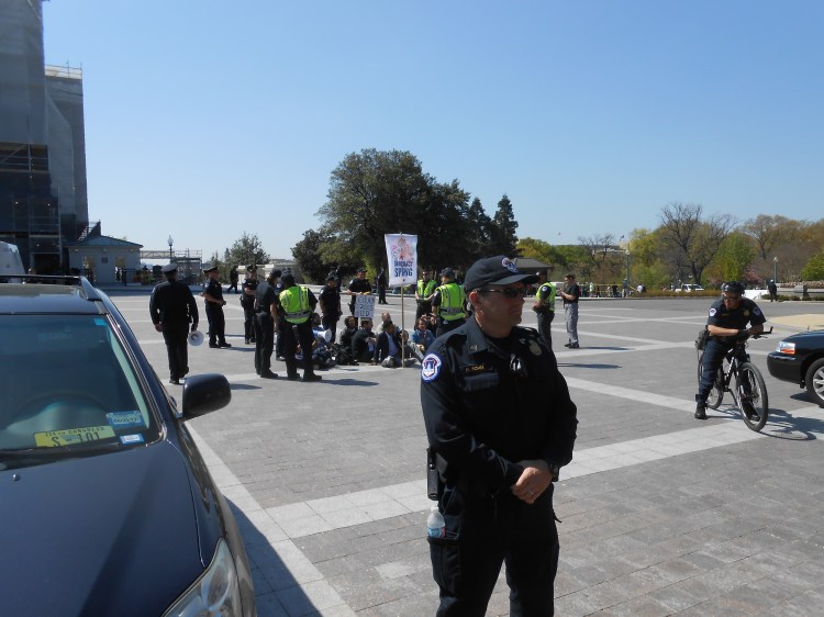 Protesters in circle